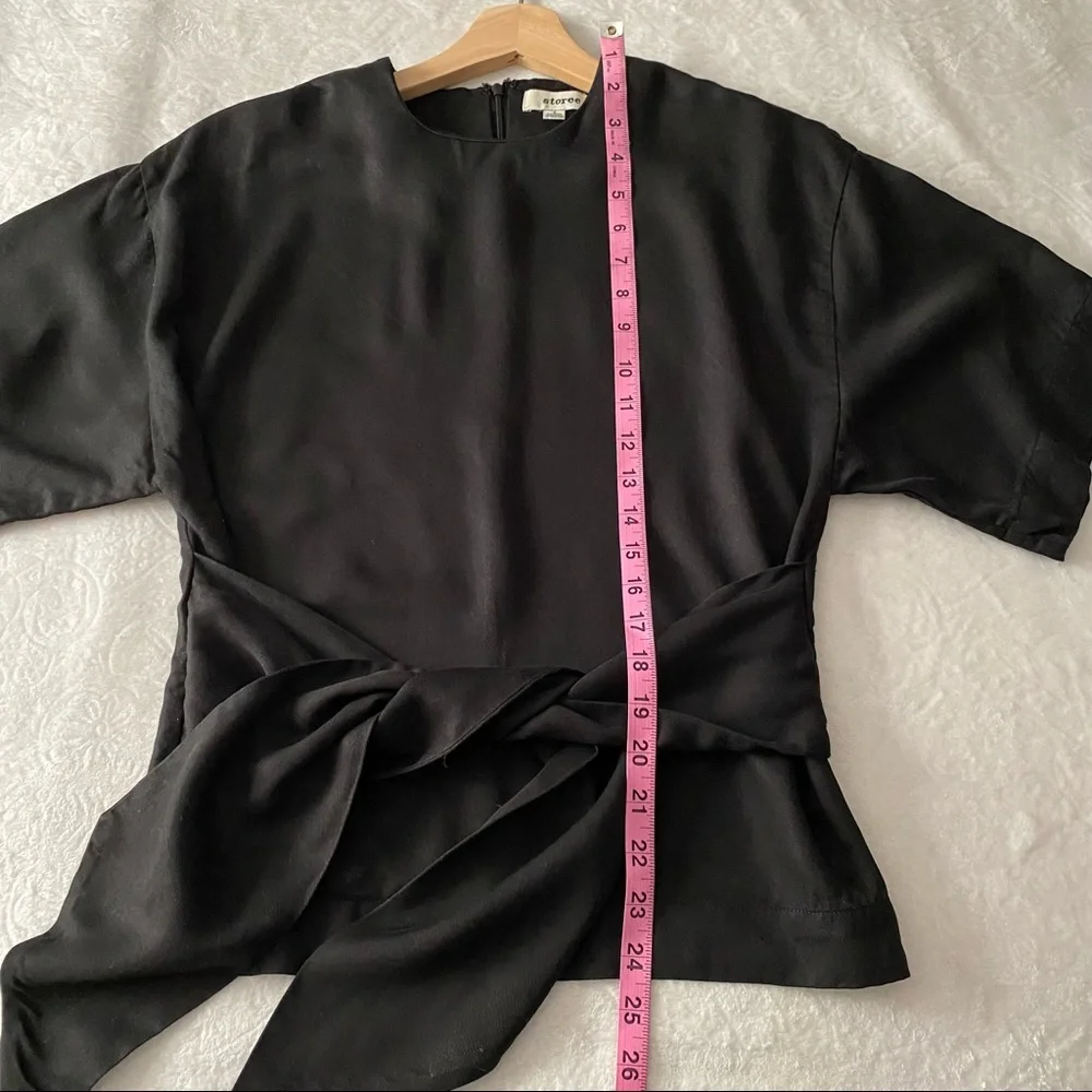 Black Tied Waist Wide Sleeve Blouse